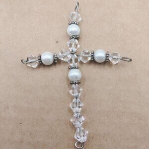 Handcrafted Crystal Pearl Cross Easter Christian Ornament
